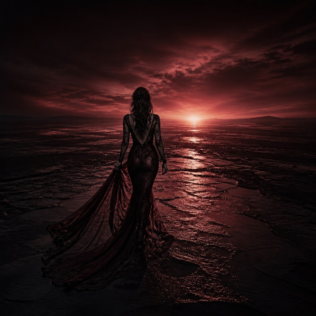 a solitary figure walking toward a glowing horizon across an empty plain, moody atmosphere, no text or lettering