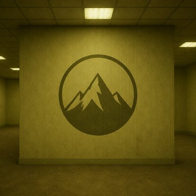 an emblem of a mountain peak inside a circle, simple bold shapes on a plain background, no text or lettering