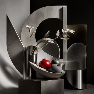 still life arrangement of fruits and flowers