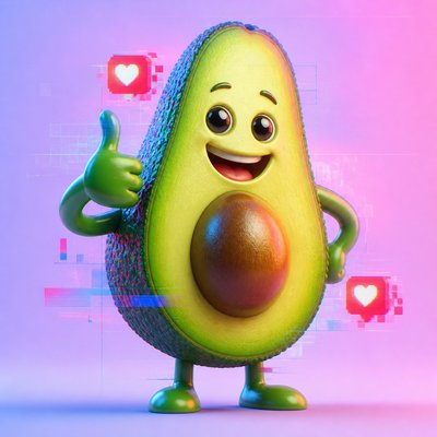a happy avocado character giving a thumbs up, bold readable design on a plain background, no text