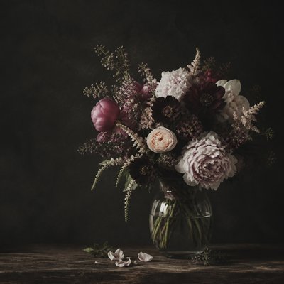 bouquet of flowers in a glass vase