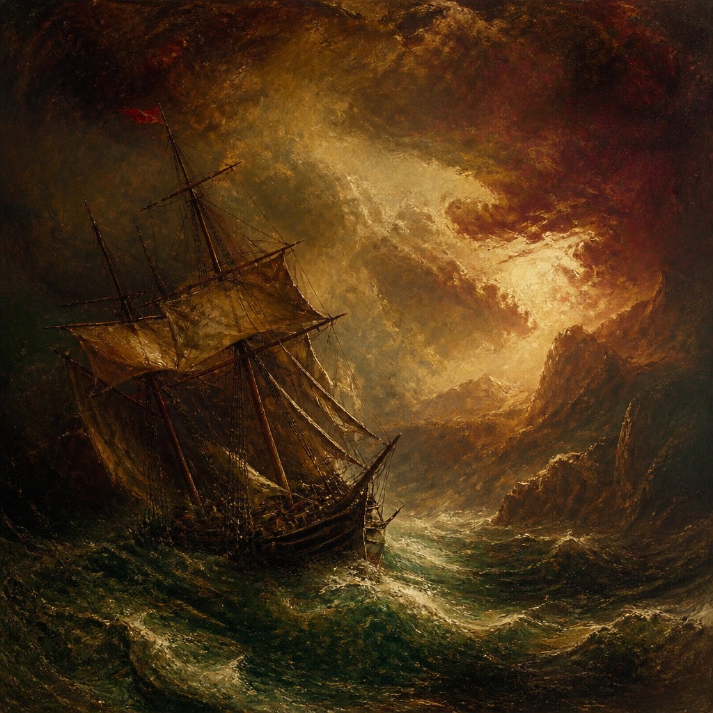 sailing ship on a stormy sea