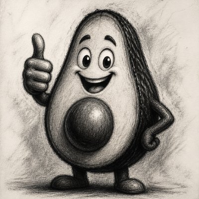 a happy avocado character giving a thumbs up, bold readable design on a plain background, no text