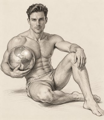 a pencil drawing of a man holding a ball