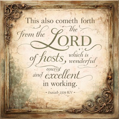 “This also cometh forth from the LORD of hosts, which is wonderful in counsel, and excellent in working.” (Isaiah 28:29, KJV)
