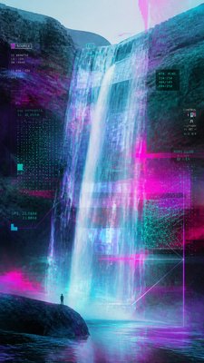 towering waterfall cascading down a cliff