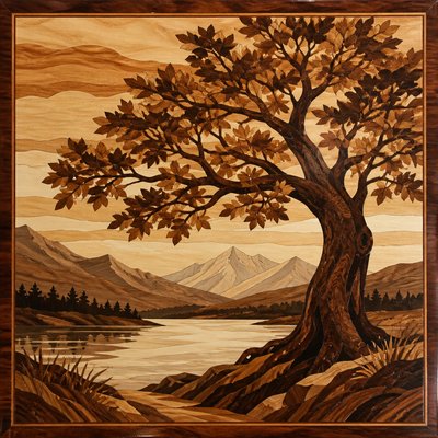 a tree in nature — Marquetry Art Style