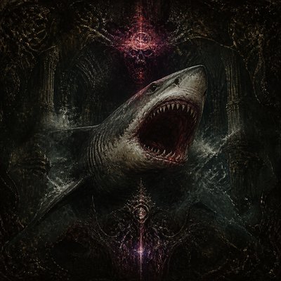 shark emerging from the depths of water