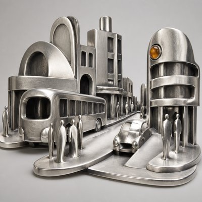 urban street with city activity — Modernist Silver Jewelry Design
