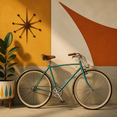 bicyle resting against a wall