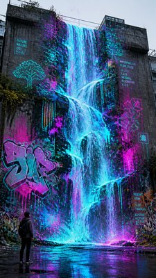 towering waterfall cascading down a cliff