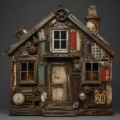 house with front view — Found Object Art Style
