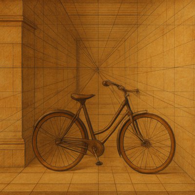bicyle resting against a wall