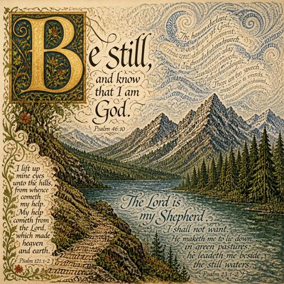 wide landscape with natural scenery — Lettering Art Style