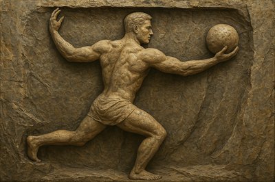 a statue of a man holding a ball