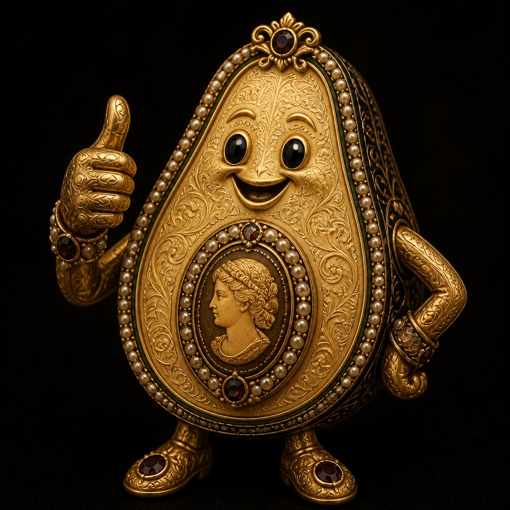 a happy avocado character giving a thumbs up, bold readable design on a plain background, no text