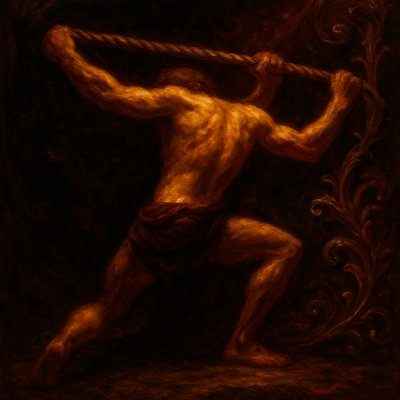 a painting of a man holding a rope