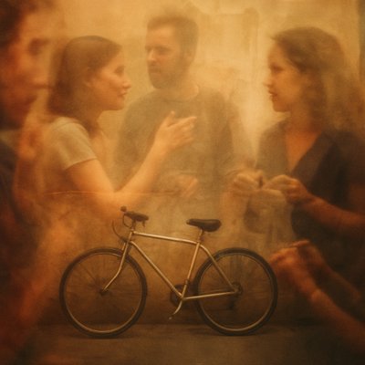 bicyle resting against a wall