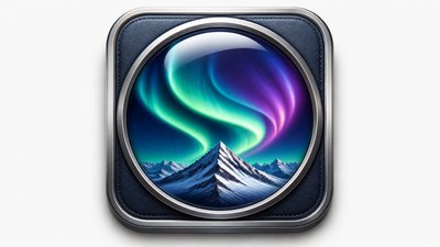 a flowing aurora over snowy peaks, wide sweeping composition, no people, no text