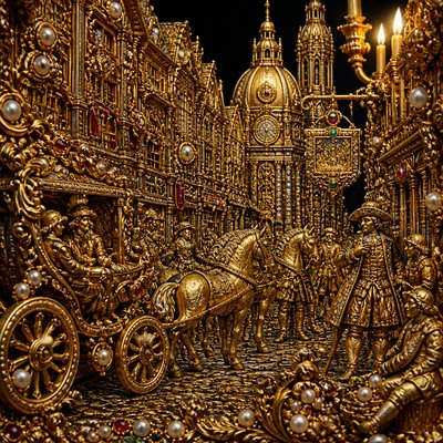 urban street with city activity — Baroque Jewelry Style