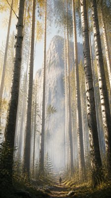 a serene birch forest in soft morning light, no people, no text