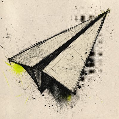 a paper plane, clean minimal composition on a plain background, no text