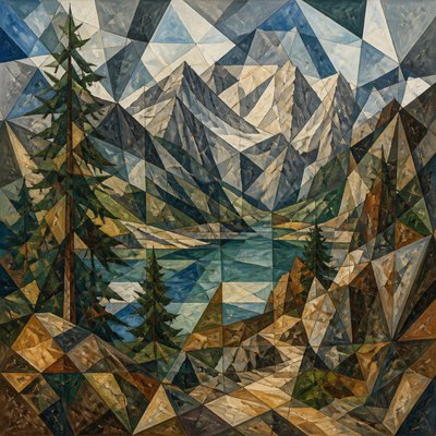 wide landscape with natural scenery — Fragmentation Art Style
