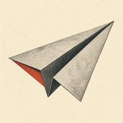 a paper plane, clean minimal composition on a plain background, no text