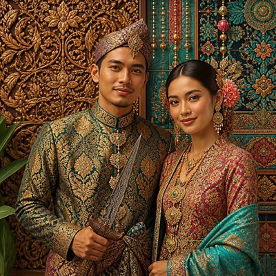 portrait of two people together — Malaysian Art Style