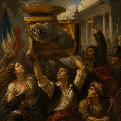 a painting of a man holding a box with a rat on it
