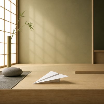 a paper plane, clean minimal composition on a plain background, no text
