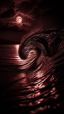 an ocean wave curling under moonlight, no people