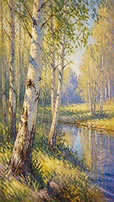 a serene birch forest in soft morning light, no people, no text