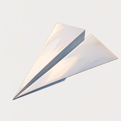 a paper plane, clean minimal composition on a plain background, no text