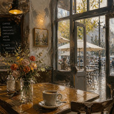 cozy cafe interior with warm lighting