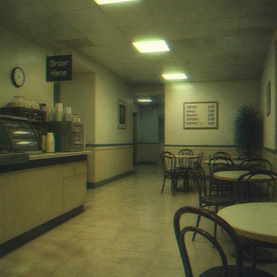 cozy cafe interior with warm lighting