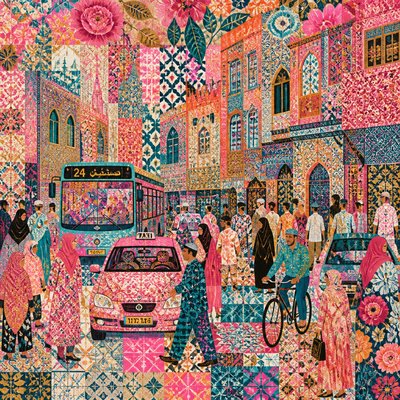 urban street with city activity — Pattern and Decoration Art Style
