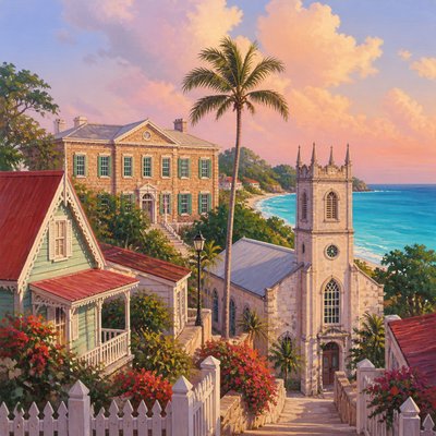 wide landscape with natural scenery — Barbadian Art Style