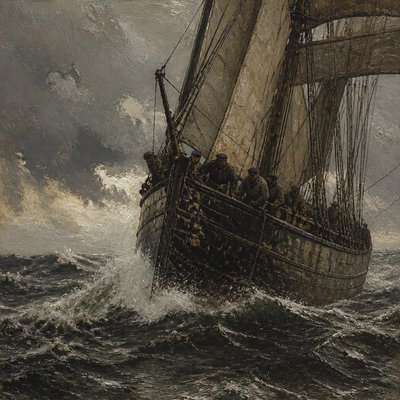 sailing ship on a stormy sea
