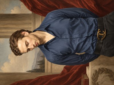 a painting of a man in a blue shirt