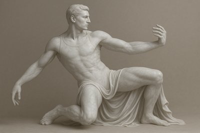 a statue of a man sitting on the ground