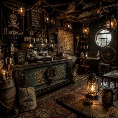 cozy cafe interior with warm lighting