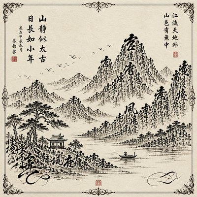 wide landscape with natural scenery — Calligraphy Art Style