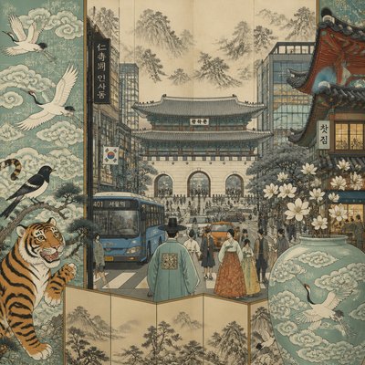 urban street with city activity — Seoul Art Style
