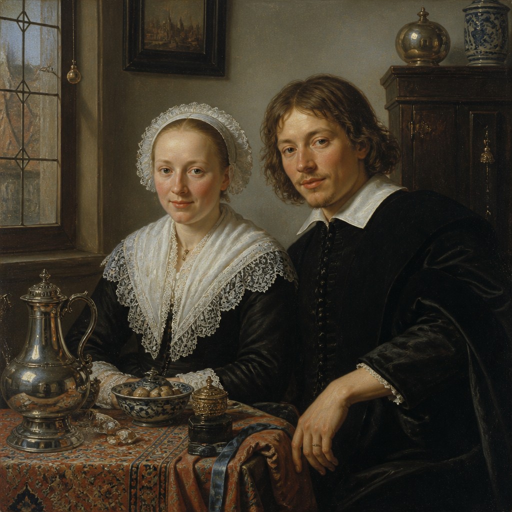 portrait of two people together — Leiden Art Style