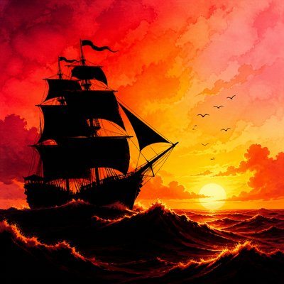 sailing ship on a stormy sea