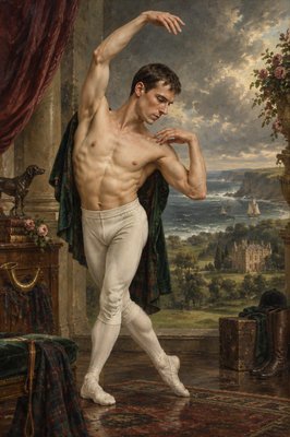 a painting of a male ballet dancer in white