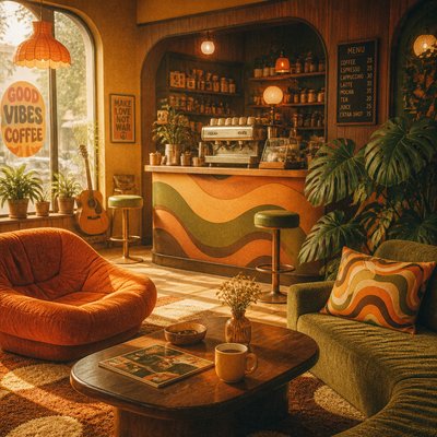 cozy cafe interior with warm lighting