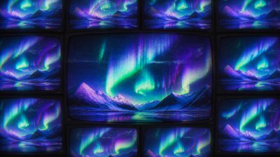 a flowing aurora over snowy peaks, wide sweeping composition, no people, no text