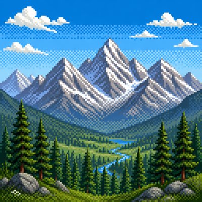 a mountain range above a pine valley, clear sky